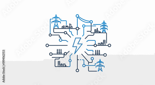 Smart Energy Grid Concept Illustration: Digital Power Network, Electricity Transmission, and Industrial Infrastructure