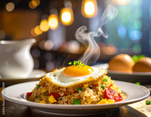 Fried rice with fried egg topping