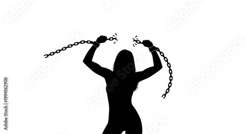 Foto Powerful Silhouette of a Woman Breaking Free from Metal Chains.