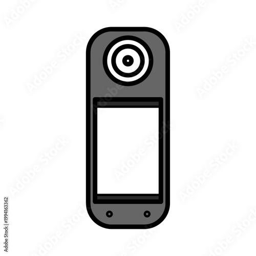 手軽に全方位を撮影できる360度カメラの正面イラスト｜最新のテクノロジーを搭載したスタイリッシュなガジェットのデザイン