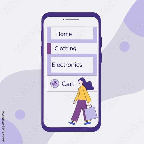 Young woman shopping on mobile application interface with shopping application ecommerce electronics consumer technology purchase business internet interface smartphone lifestyle commerce