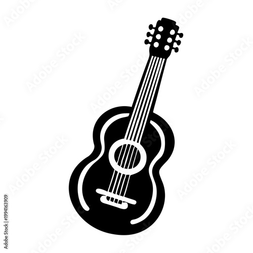 flamenco guitar icon, silhouette illustration for music instrument and spanish performance design