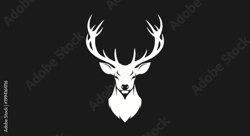 Striking White Stag Head Silhouette on a Dark Background, Symbolizing Nature and Majesty
