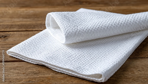Clean White Fabric Napkin or Kitchen Towel on Table for Hygiene and Housekeeping