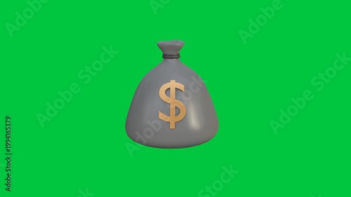 3D Money Bag Popping Up and Shaking with Gold Dollar Sign on Green Screen