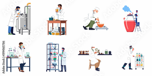 Collection of scientists and researchers working in laboratory and industrial settings for food technology, chemical analysis, and product development.