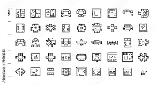 architectural furniture symbols set top view vector icons for interior design and floor plans perfect for modern house layouts.