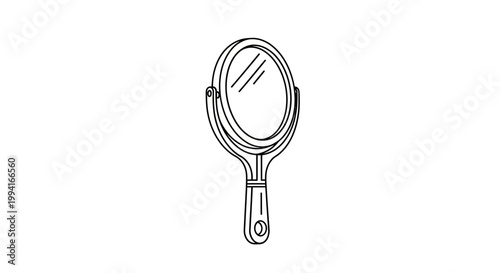 Handheld Makeup Mirror Line Art Illustration