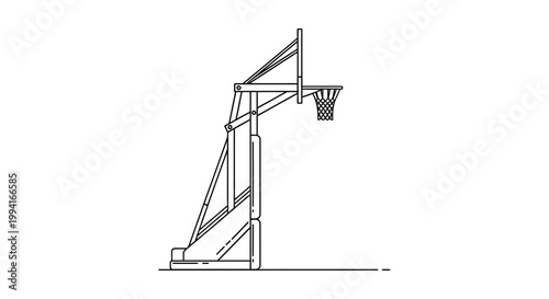 Minimalist Basketball Hoop Side View Line Art Illustration