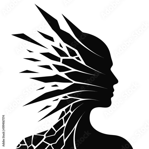 “Fragmented Human Silhouette Abstract Illustration”