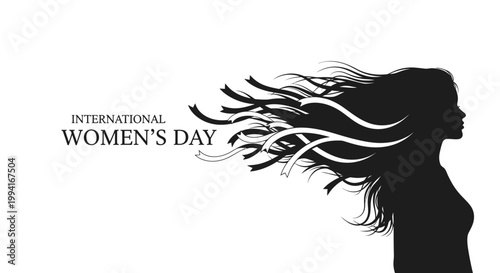 Silhouette of a woman with long flowing hair for International Women Day.