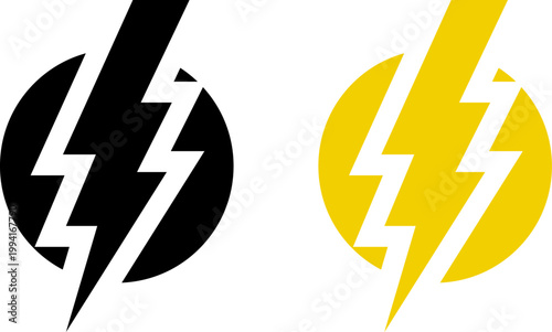 Lightning bolt icon set. Thunderbolt symbol. Flash light sign. Electric power vector energy logo. Lightning symbol. Energy and thunder electricity symbol. Power or fast speed icon.