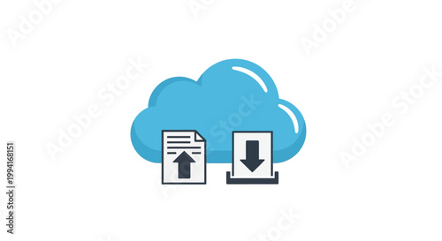 Cloud storage icon with upload and download file symbols.