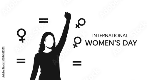 Silhouette of a woman raising her fist for International Womens Day equality.