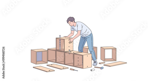 Person Assembling Modular Furniture Precision Alignment Concept