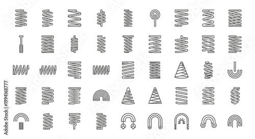 collection of various spring coil designs and types simple line art