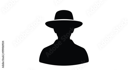 A stark silhouette depicts a person wearing a wide brimmed hat suggesting anonymity or mystery high quality professional