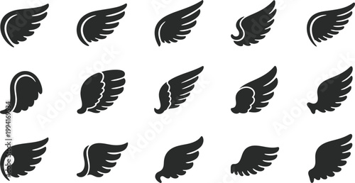 Collection of Wing Icons in Silhouette for Design Elements feather angel