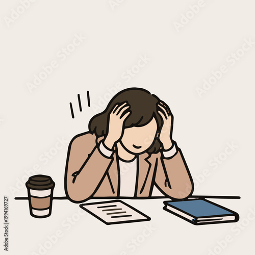businesswoman stressed and overwhelmed paperwork problem office illustration