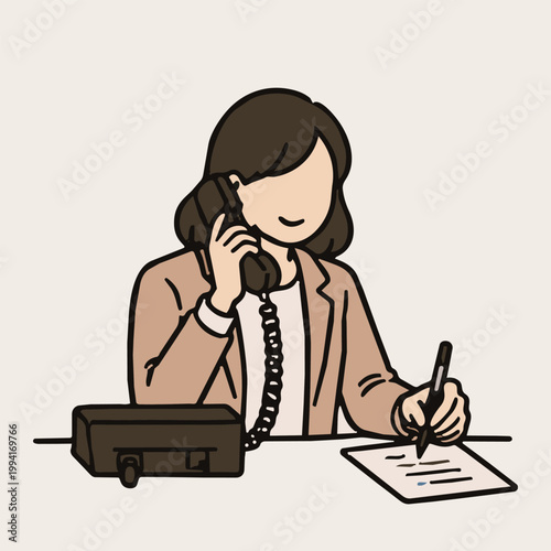 businesswoman phone call taking notes at desk office work illustration