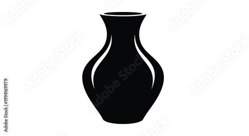 A simple black silhouette of a classic vase shape is presented against a stark white background high quality