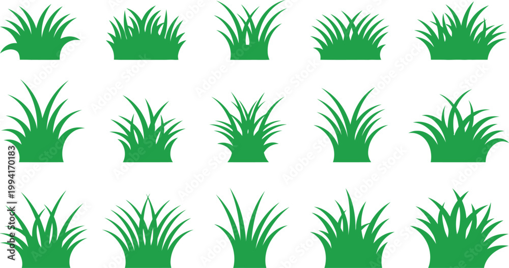 Fototapeta premium Green Grass Clumps Icons Set Natural Elements vector (26