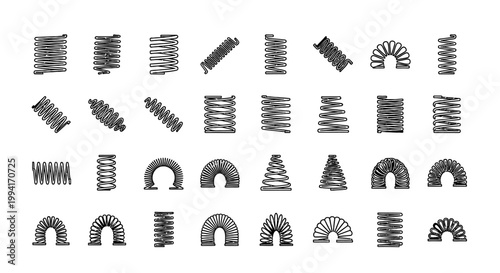 diverse collection of outline icons representing springs in various shapes and forms