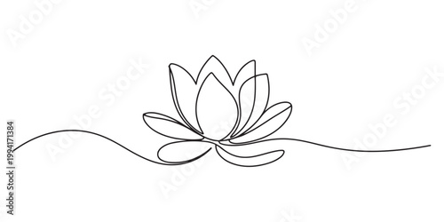 one continuous line drawing of a beautiful lotus flower.one line vector illustration on white background