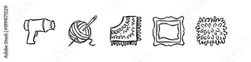 Rough Sketch Craft and Textile Design Tools Icon Set