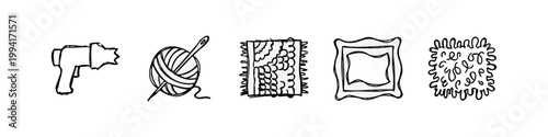 Hand Drawn Sewing and Crafting Hobby Doodled Icon Set