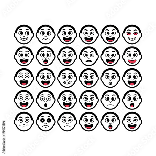 Emotion faces icon set with various expressions and reactions