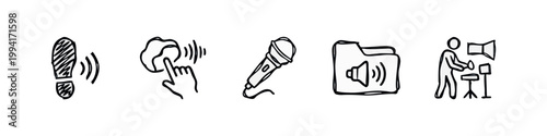 Sound Design and Audio Recording Hand Drawn Studio Doodle Icon Set