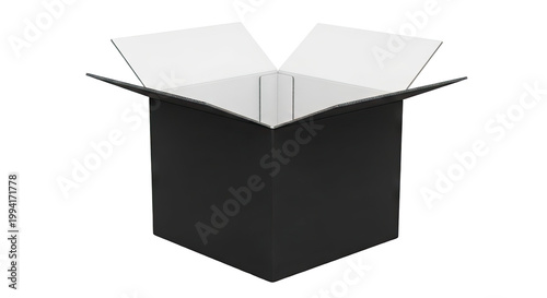 Open Black Cardboard Box with White Interior