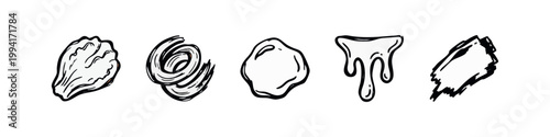 Rough Sketch Icons Set Representing Textures Shapes Lettuce Swirls Liquid Drips and Brush Strokes