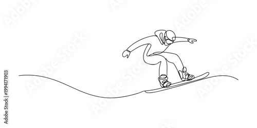 Snowboarder, continuous line drawing.one line vector illustration on white background