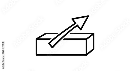 A simple black and white illustration depicts an arrow rising from a rectangular block emphasizing growth and progress silhouette high quality