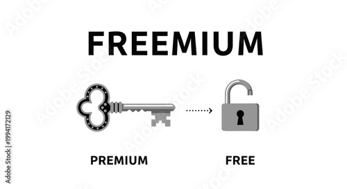Freemium Business Model Concept Illustration with Key and Open Padlock Symbols.