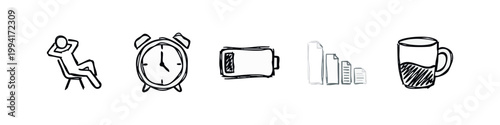 Work Life Balance and Productivity Sketch Icons Set Daily Routine