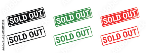 sold out rubber stamp text design with grunge texture black green red rectangular promotional label