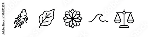 Natural Wellness and Justice Line Art Icon Set