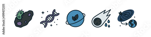 Space Exploration and Biology Icons Colored Illustration Set