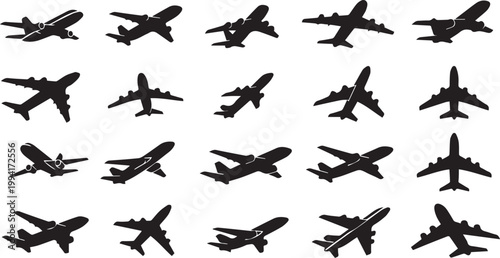 Airplane Silhouette Set for Aviation Travel and Flight Design