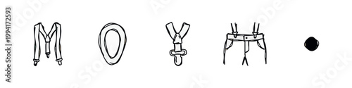 Hand Drawn Fashion Accessory Sketch Icons Featuring Suspenders Mirror Clip and Denim Shorts