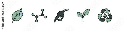 Hand Drawn Biofuel and Ecology Icon Set for Sustainable Energy and Environment Concepts