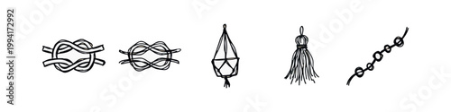 Hand Drawn Macrame and Craft Hobby Sketches with Knots and Plant Hanger