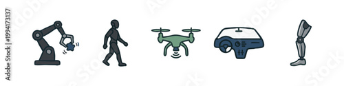 Color Icons: Robotic Arm, Robot, Drone, Car, Prosthetic Leg