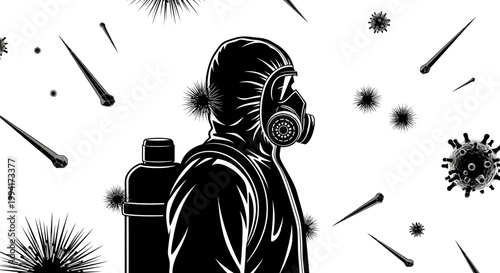 person in hazmat suit protecting against virus bacteria and disease during an epidemic crisis illustrating public health and biosecurity concepts.