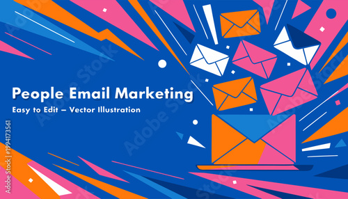 A colorful vector illustration of envelopes and laptop for email marketing and communication