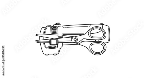 Line Art Illustration of a Kitchen Knife Sharpener and Scissors