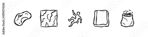 Doodle Icons: Climbing Hold, Cracked Surface, Climber Silhouette, Chalk Bag, Climbing Rope